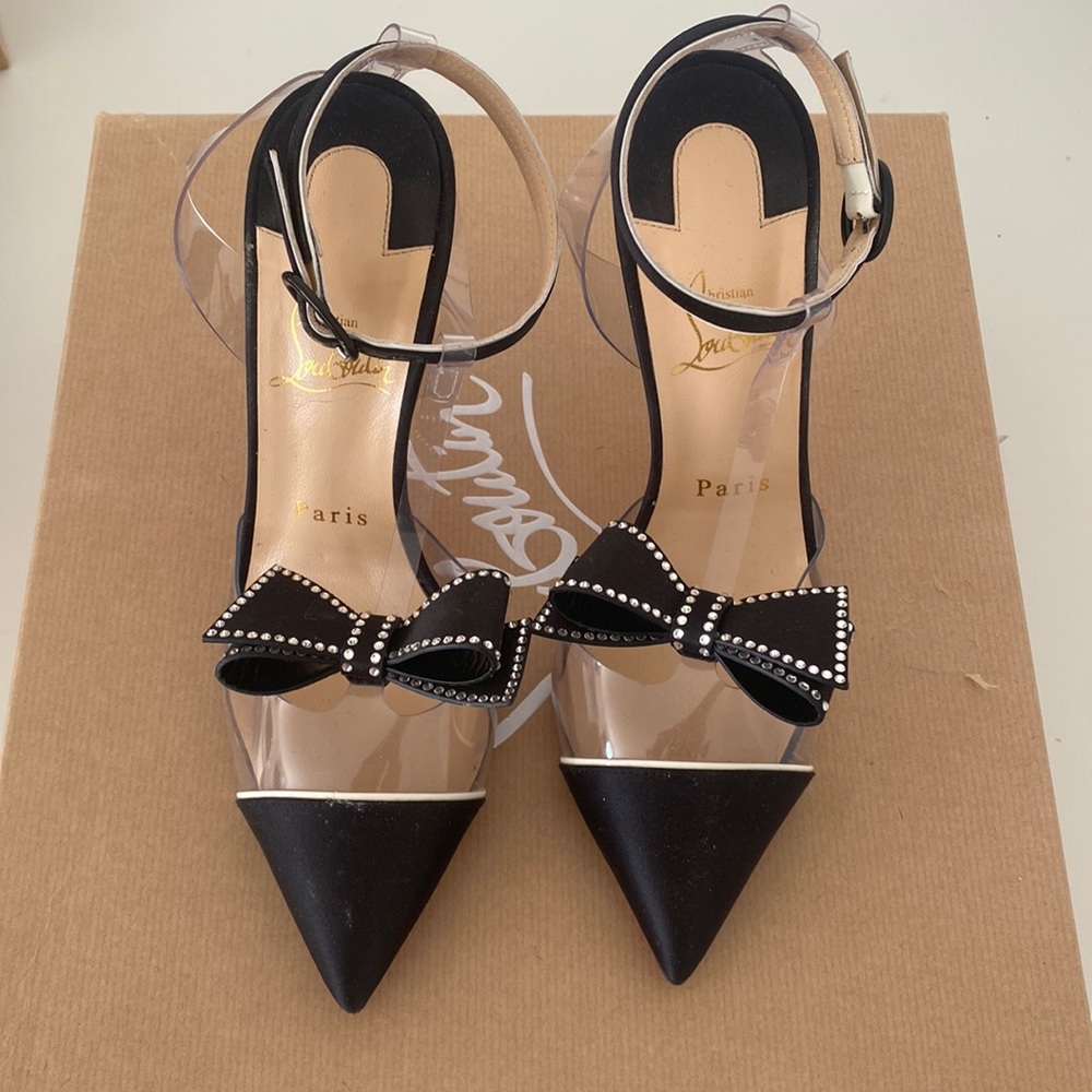 Christian Louboutin Black 100mm Satin Naked Bow Stiletto Heels